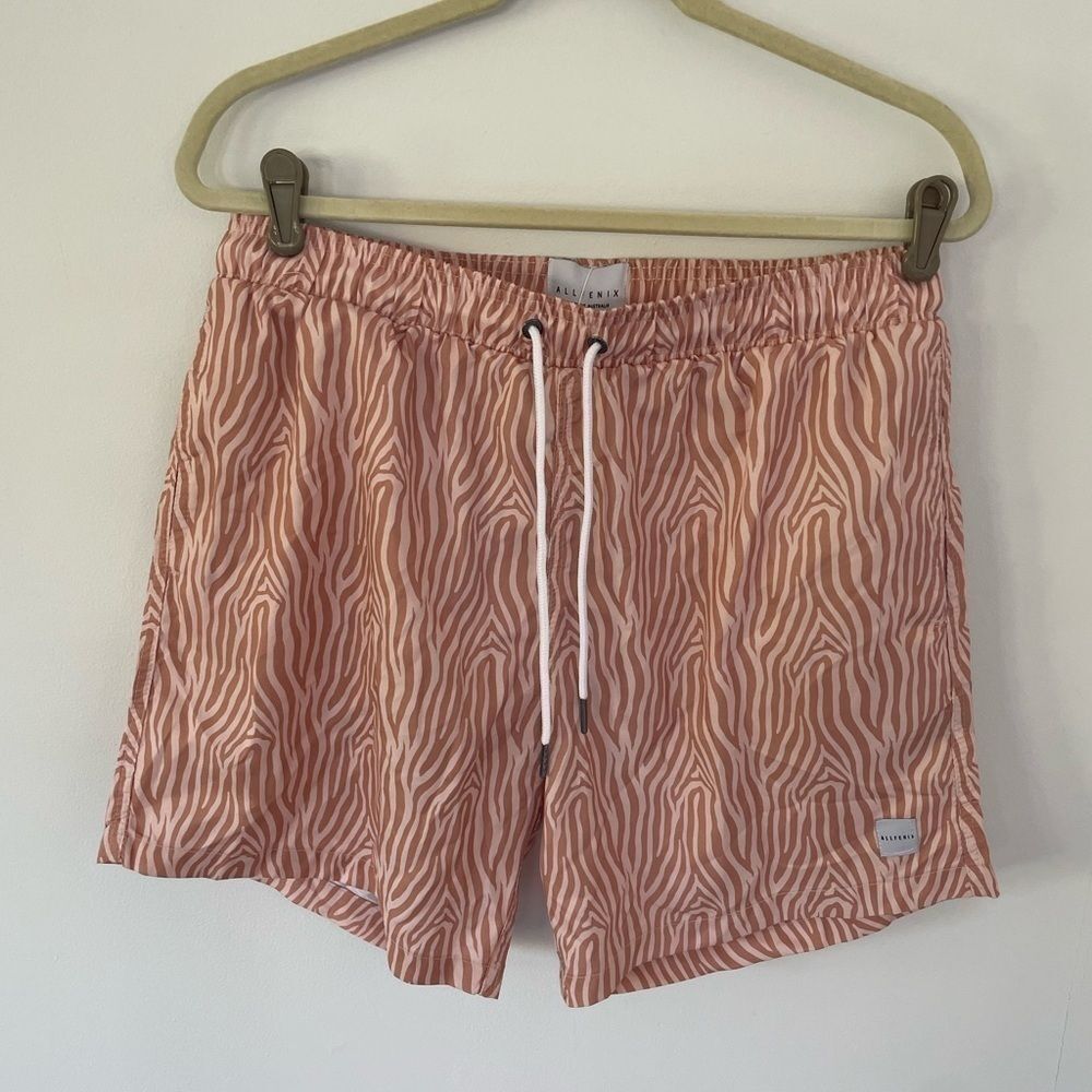AllFenix Shorts Mens XLarge Swim Trunk Peach Zebra Cabana Board Surf Pockets NWT